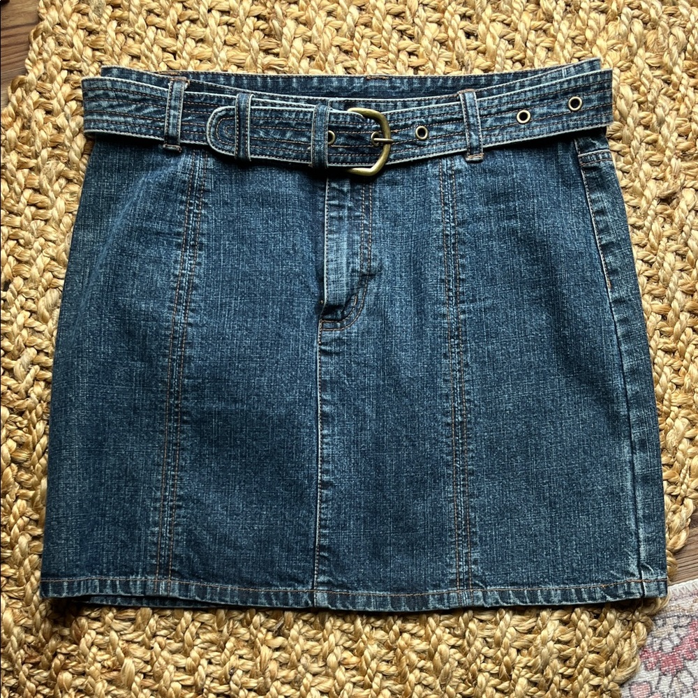 DKNY Brand Denim Mini Skirt with Belt - Dark Blue